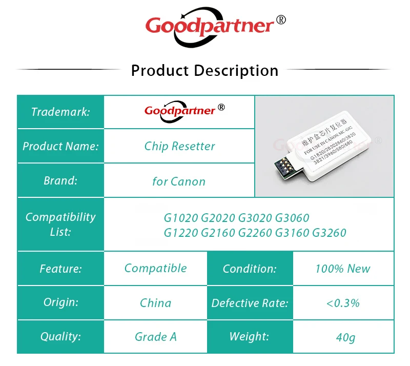 MC-G02 Maintenance Chip Resetter for CANON G1020 G2020 G3020 G3060 G1220 G2160 G2260 G3160 G3260 G540 G550 G570 G620 G640 G650