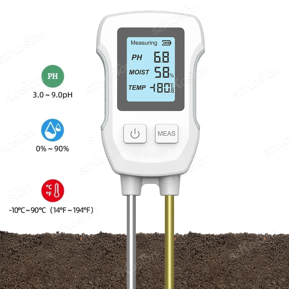 3 in1 Soil PH Tester Smart LCD Screen Soil Thermometer PH Temperature Humidity Meter Flower Plant Potted Planting Soil Tester