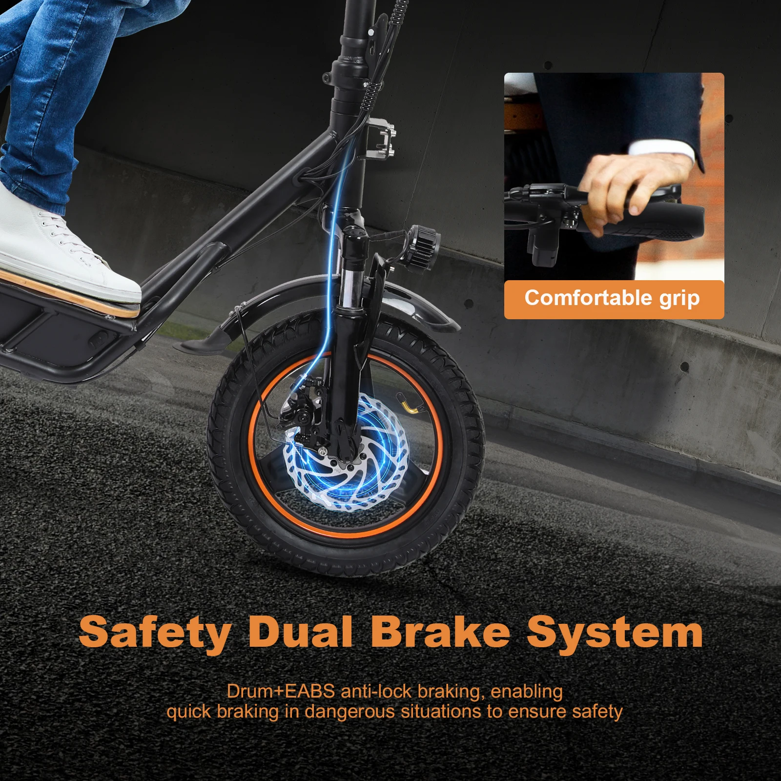 Scooters elétricos H14 com bateria, motor 750w, 48v, 18ah, com uma caixa de compras, pneus pneumáticos 14 polegadas