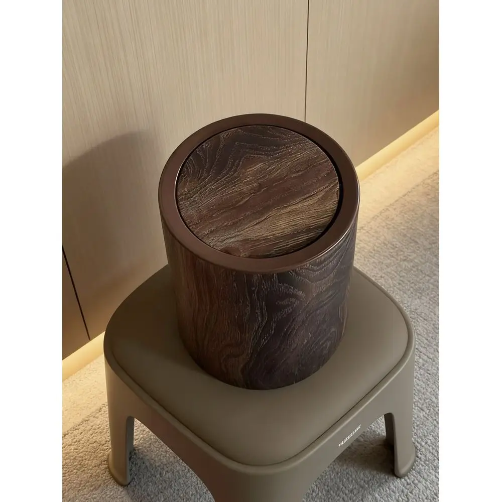 

Luxury Round Trash Can With Lid, Wood Grain Design, OdorProof, Suitable For Living Room Bedroom.