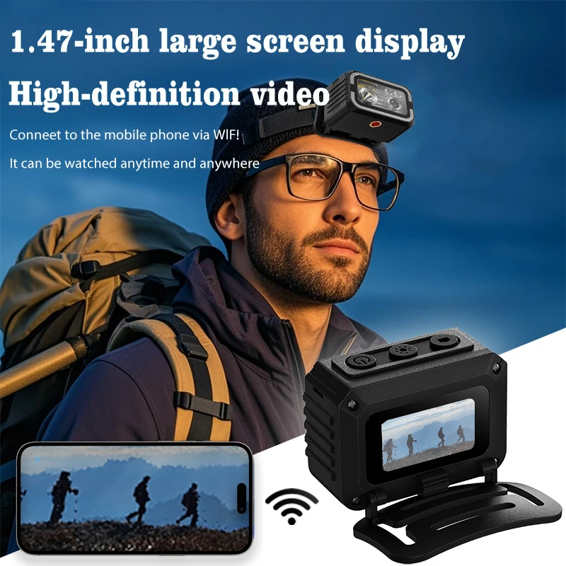 

2MP Action Camera Head Mounted Lighting Camcorders with WIFI Sports Cam 1080P Bodycamear Video Recorder For Camping and Cycling