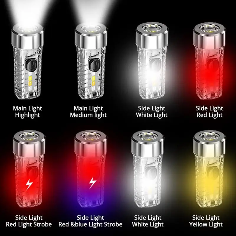 Small Led Flashlight USB Torch Light Red Blue Keychain Led Light 5 Brightnesses 3 Glows 3 Special Flash Luminous Mini Light