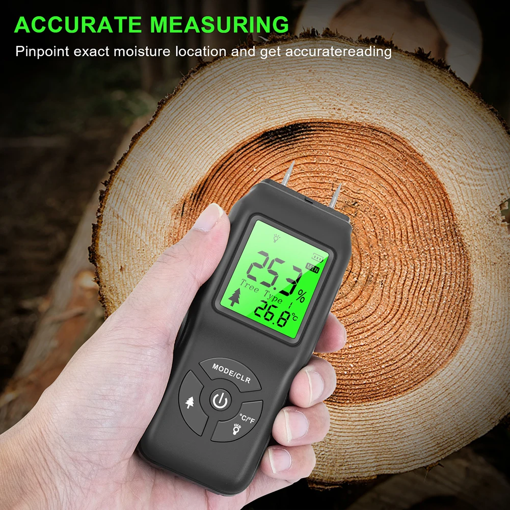 Backlit Display Wood Moisture Meter Wear Resistant Humidity Detecting Tool For Paper Box Wood