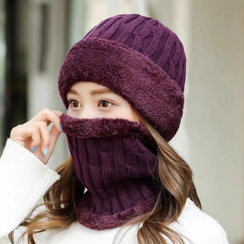 Mid-aged Hat Scarf Set Thermal Hat Scarf Set Winter Hat Scarf Set for Men Women Cozy Knitted Beanie with Fleece Lining Neck