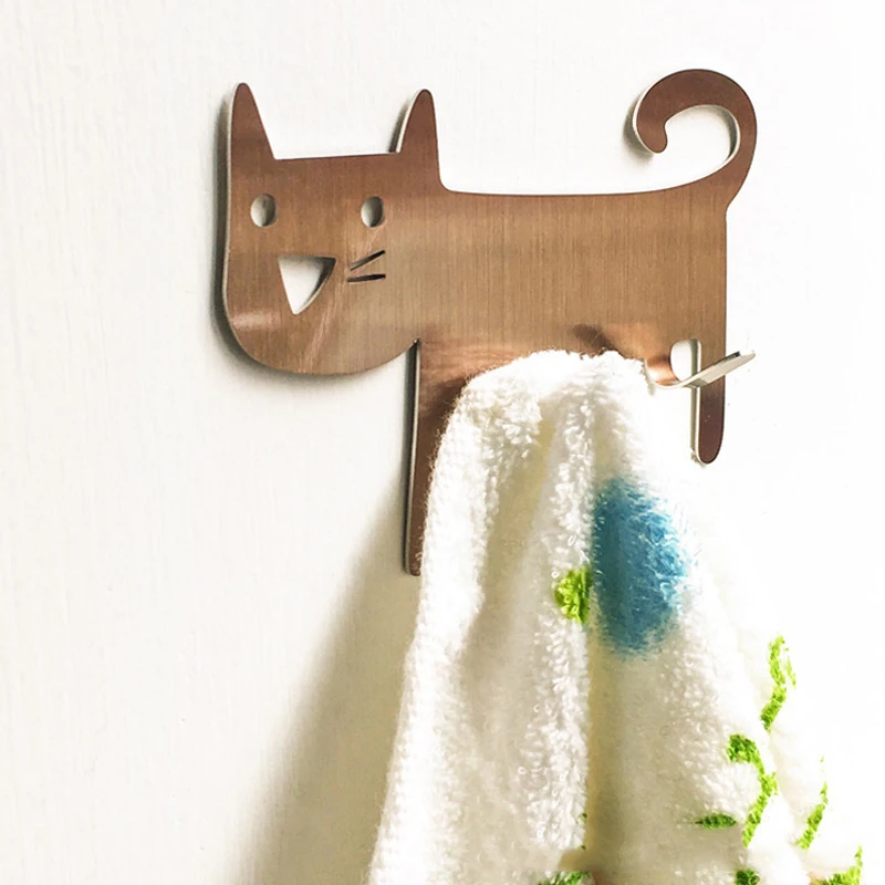 Cartoon Cat Hook Self Adhesive Dormitory Bedroom Door Hangers Hooks Key Umbrella Towel Coat Cap Rack Wall Animal Decoration Rack