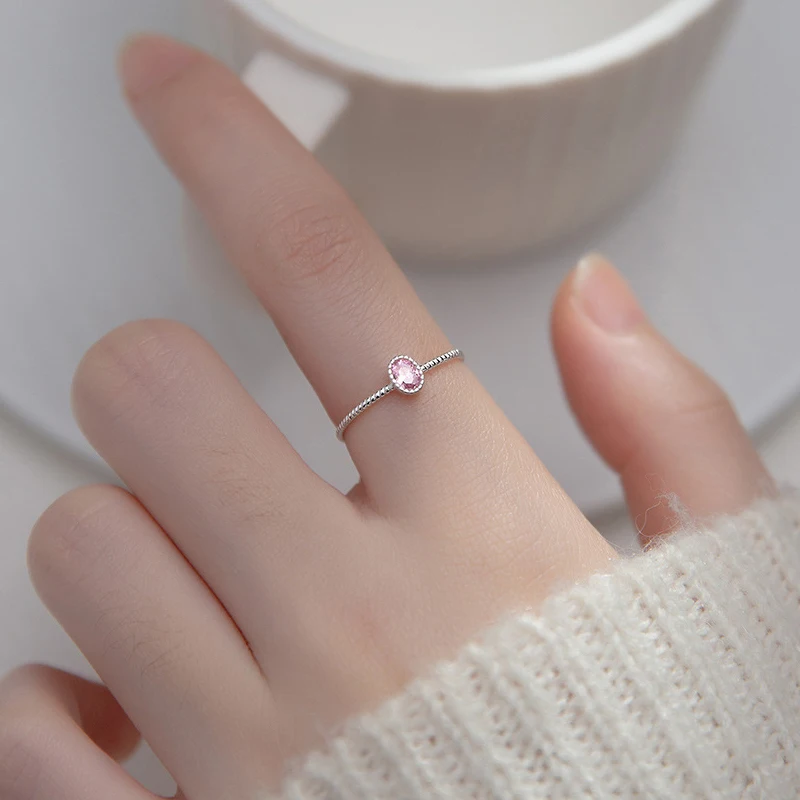 Modian 2021 Popular Simple Black and Pink Crystal Ring for Women 925 Sterling Silver Geometric Ring Korea Style Fine Jewelry