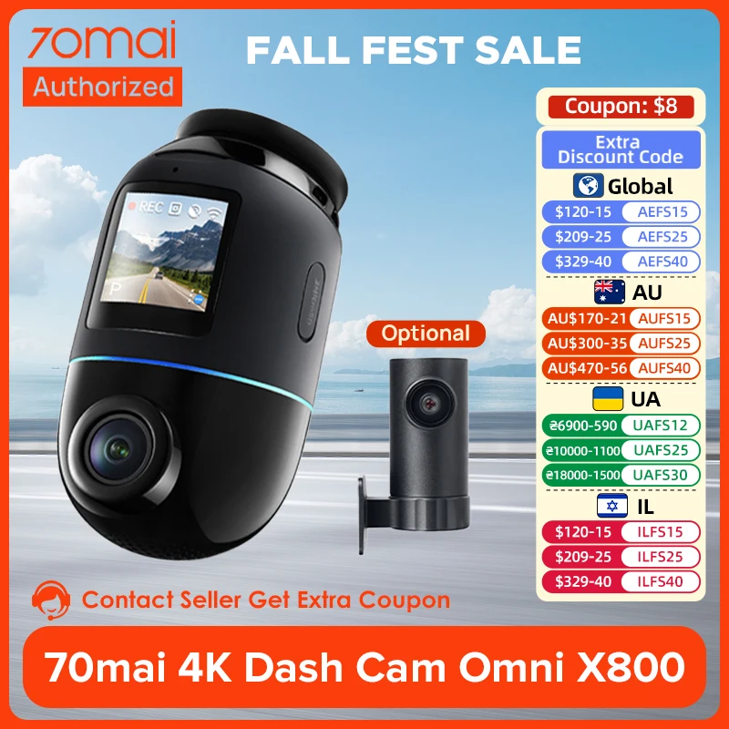 70maiドラレコ フルキットomuni 4K X800 70mai 4K Dash Cam with 4G, 360° Rotation