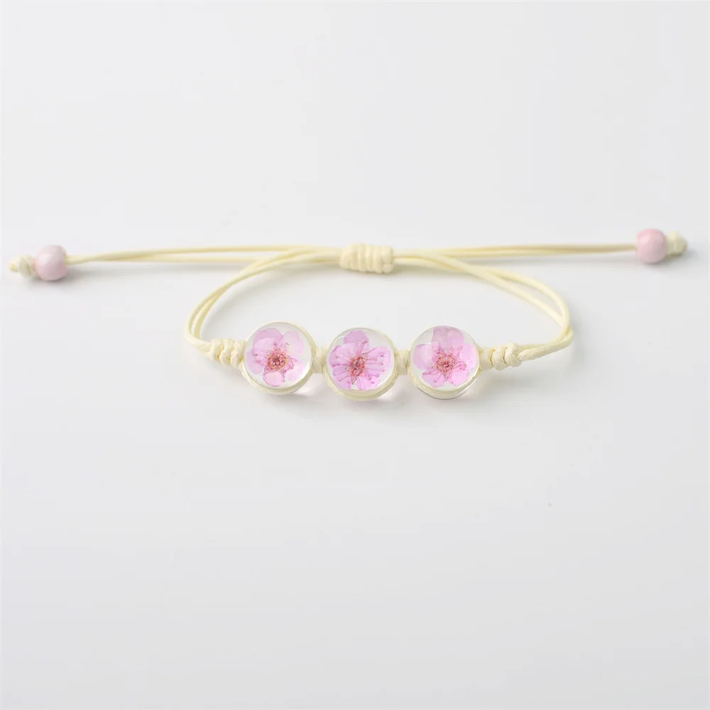 b22 Glass Ball Dried Cherry Blossoms Hand-made Dried Flower Charm Bracelets Multiple options Gifts Natural Flower Weave Jewelry
