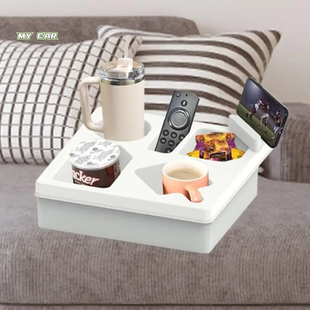

Silicone Couch Cup Holder Tray Removable Drink Storage Couch Snack Rack with Phone Stand 5 Compartments Sofa Armrest Tray Bed