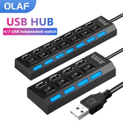 4/7 포트 USB 2.0 허브 다기능 도킹 스테이션, 멀티 USB2.0 분배기 허브 확장기, 온/오프 스위치 어댑터, PC 노트북용