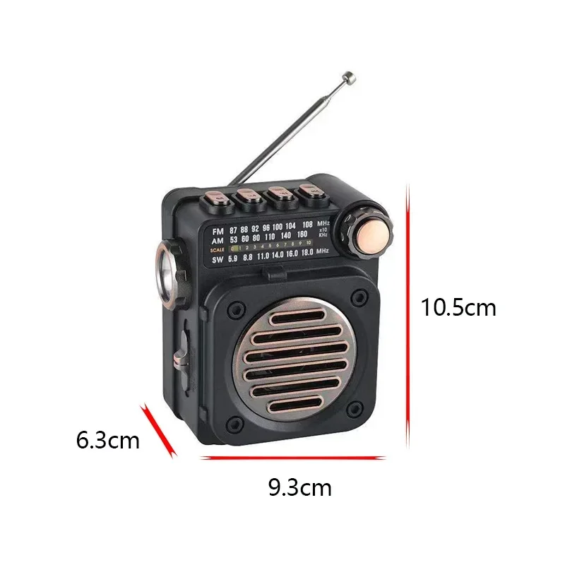 Portable Radio Small Multi-band FM/AM/SW Multi-function Bluetooth 5.0 Receiver Built-in Speaker Music Player with LED Flashlight