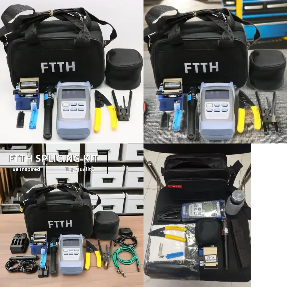 

Hot Sale Fiber Optic Splicing Tool Kit SC/APC/FC Connector Type Used POE/WIFI Network UPC Blade Life Cleaver Upgraded Bag