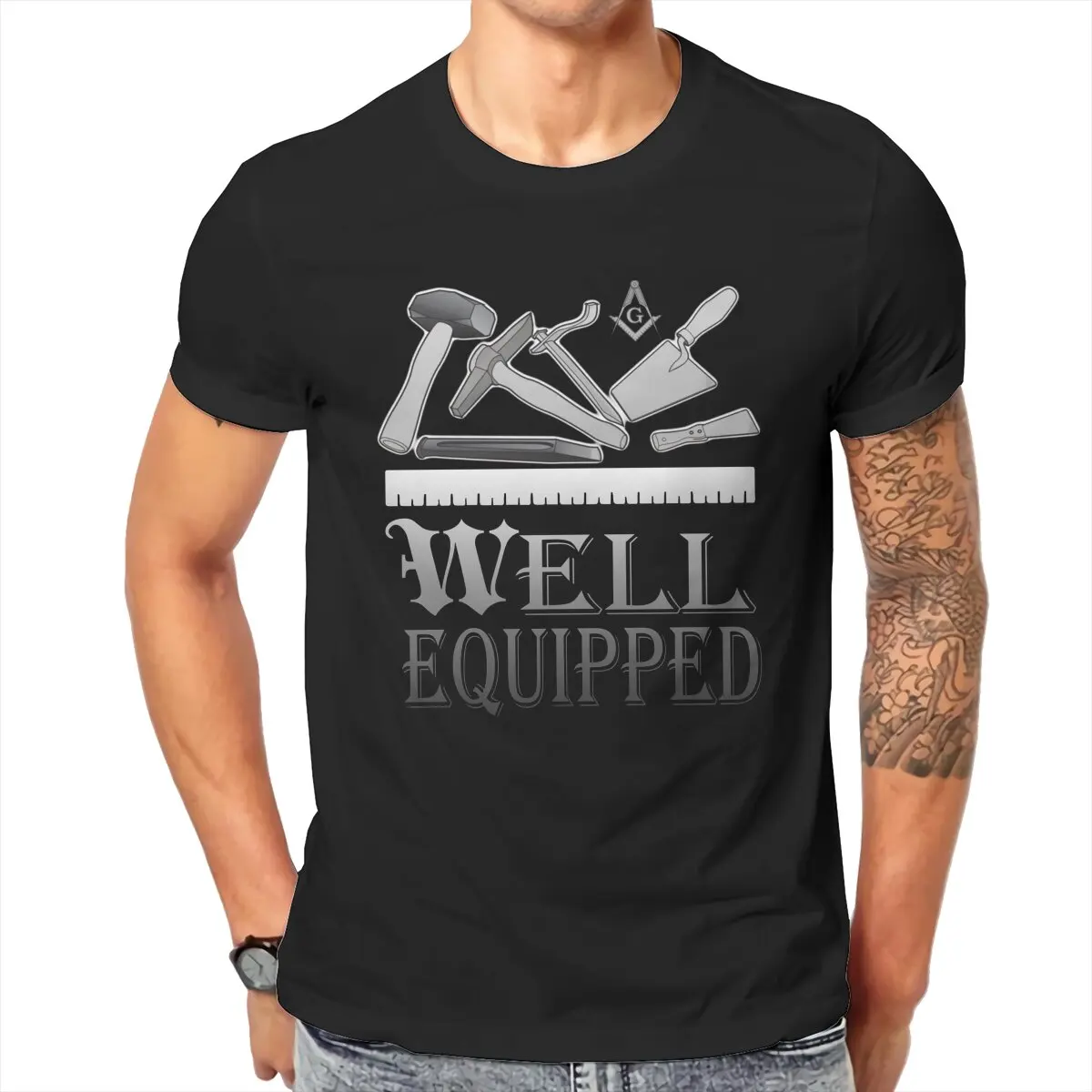 Logo Lodge Well Equipped  T-Shirts Men The Masonic Store Freemaso Tools Leisure Cotton Tees Short Sleeve T Shirt Gift Idea Tops