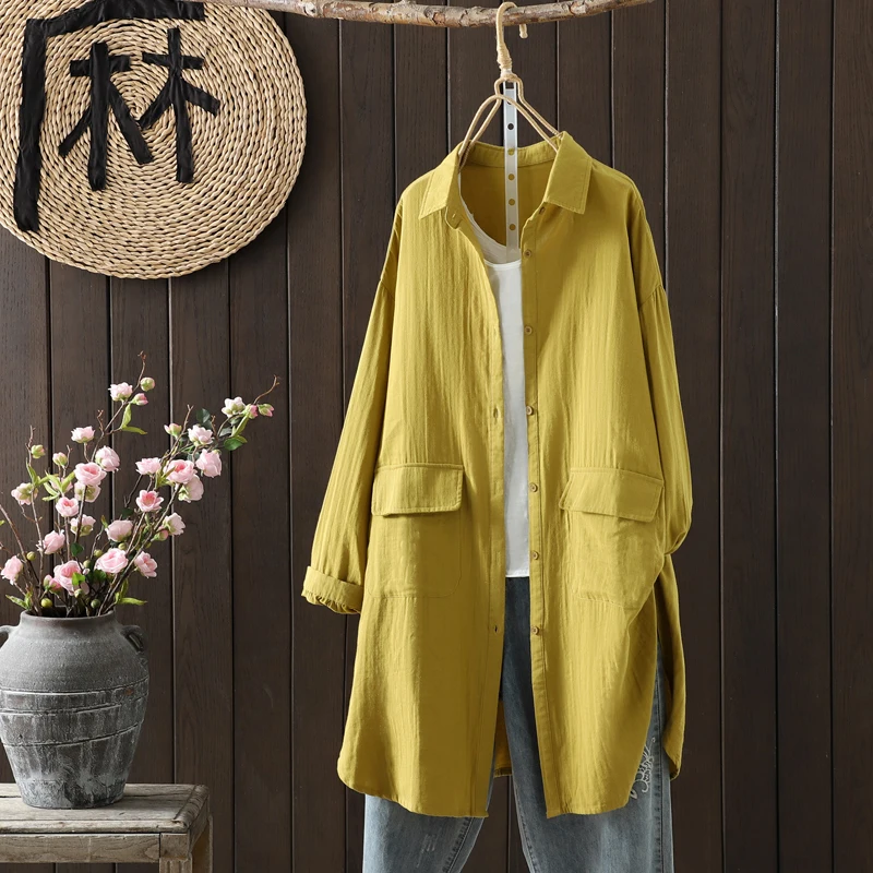 

Женская свободная повседневная хлопковая тонкая одежда из чистого хлопка, винтажная одежда большого размера средней длины, цельная художественная летняя одежда