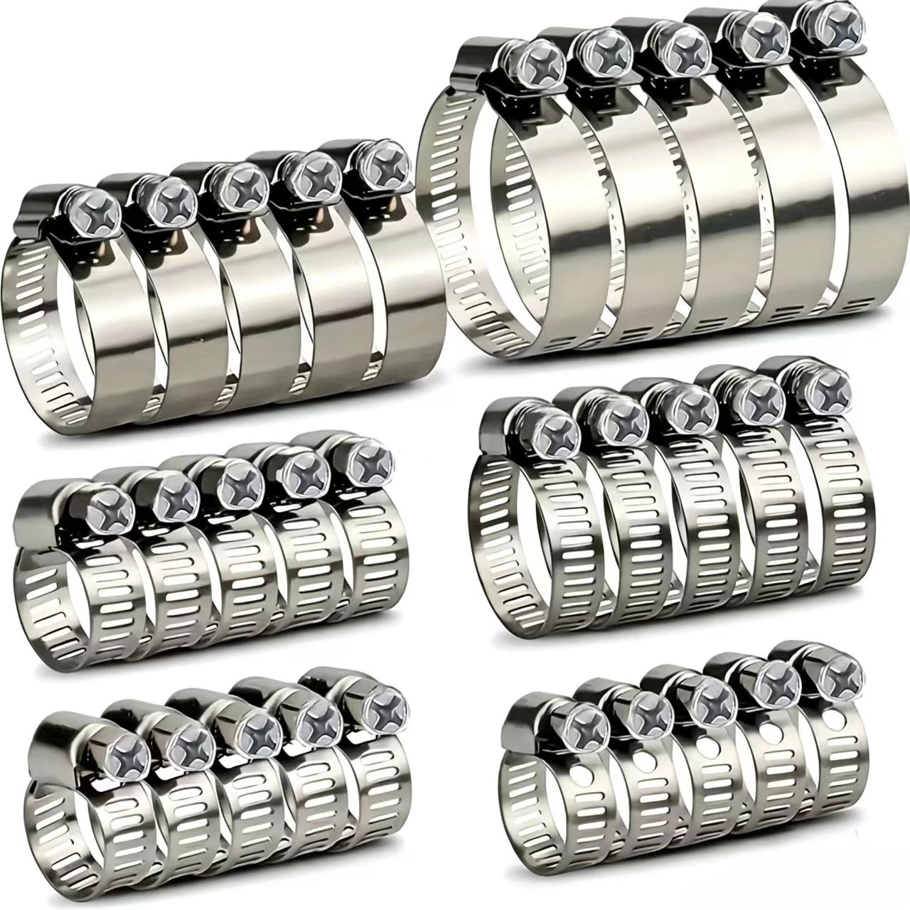 hose clamps worm gear hose clamps, 5 sizes of hose clamps for water pipes, gas pipes, silicone hoses
