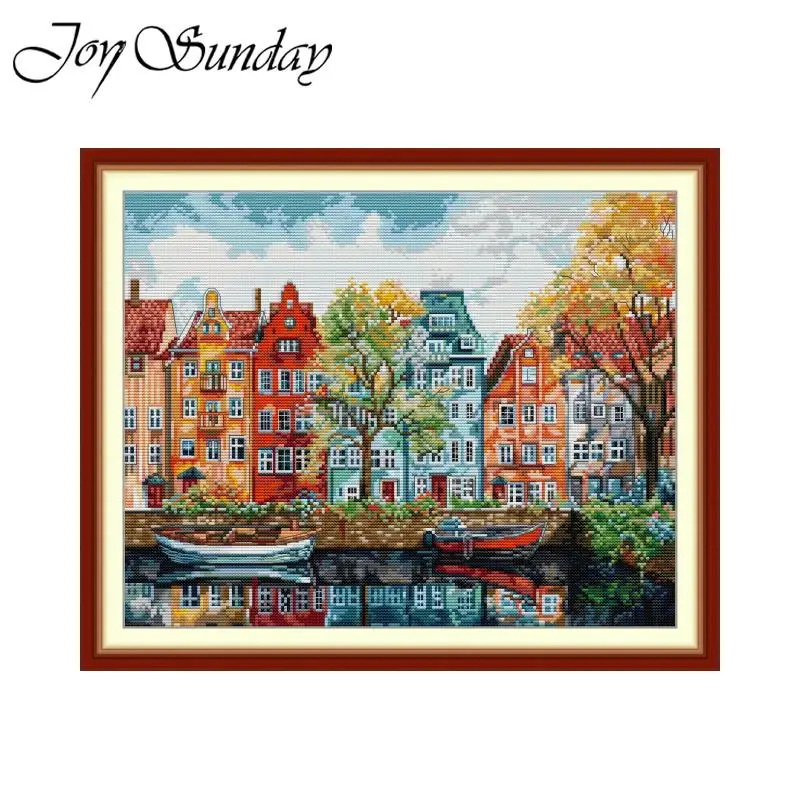 Joy Sunday Cross Stitch Kit Copenhagen HD Pattern Printed Counted Fabric Aida 16CT 14CT 11CT DIY Embroidery Set Home Decor New