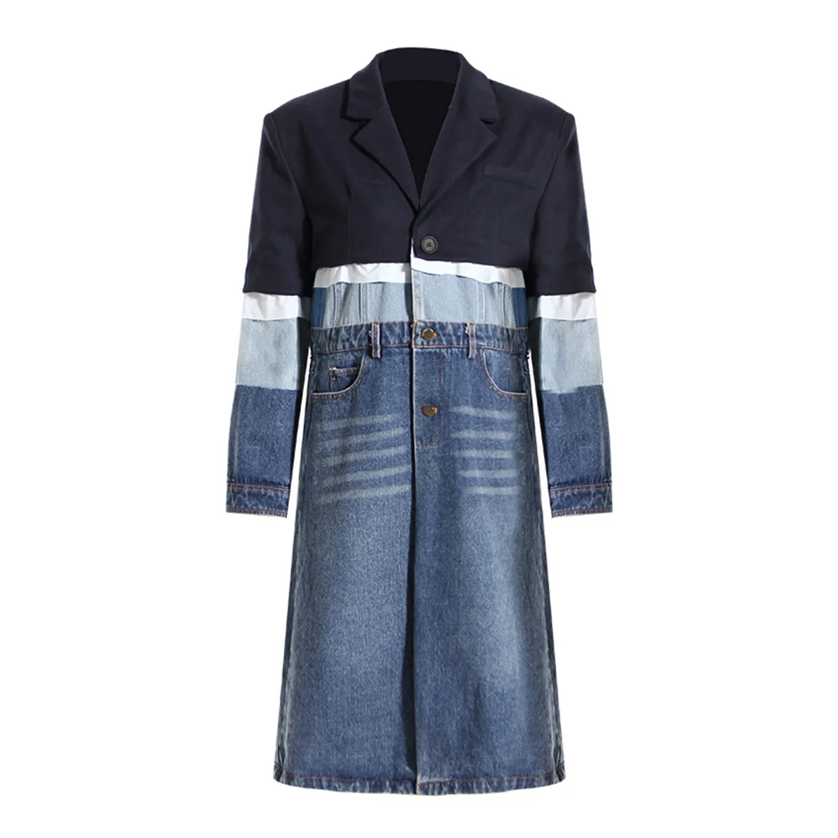 Abito da donna formale in Denim Splicing Color abbigliamento da lavoro femminile manica lunga giacca Blazer 1 pezzo cappotto primaverile