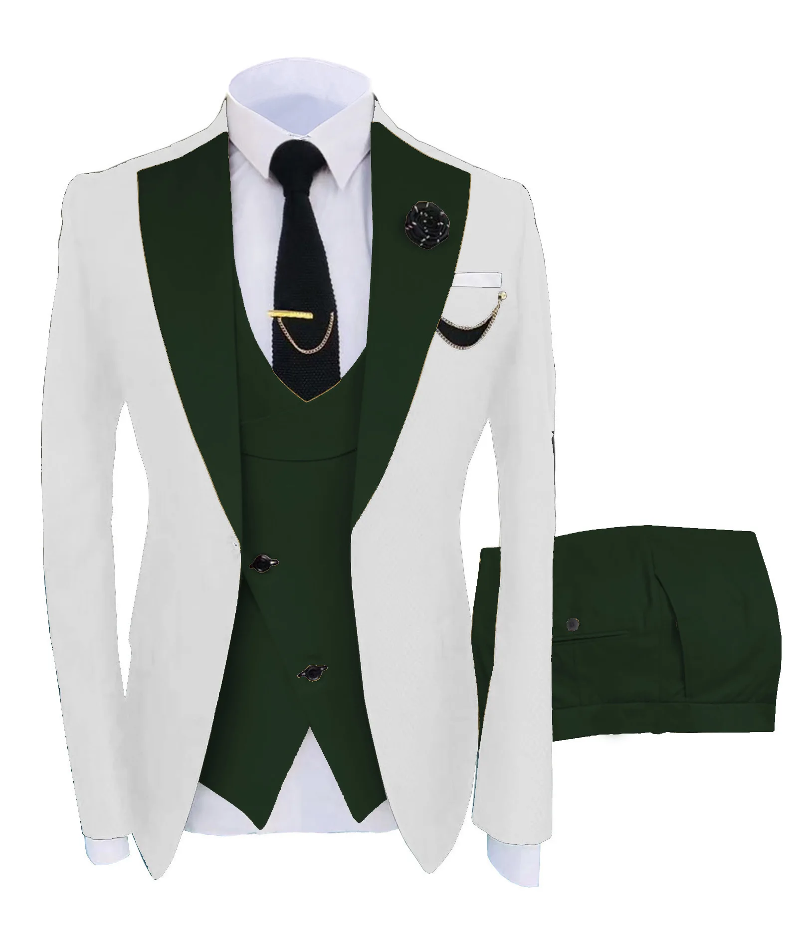 Traje de 3 piezas para hombre, esmoquin informal ajustado con solapa de pico 2023, traje a medida para novio (Blazer + Pantalones + chaleco),