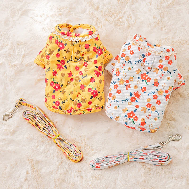 

Autumn Winter New Dog Clothes Korean Floral Two Feet Cotton Clothes Small Dog Warm Clothes Teddy Pomeranian Cardigan