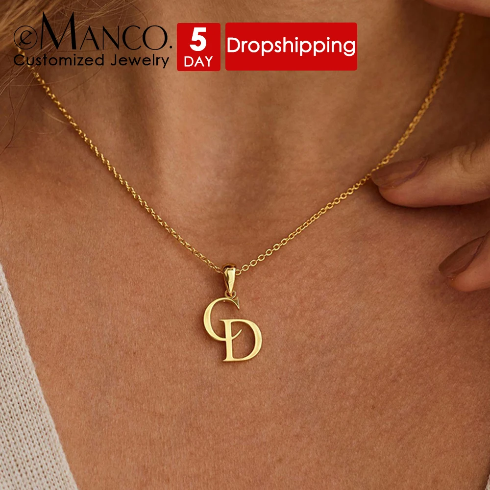 EMANCO Customized Couple's Initials Necklace Stainless Steel Personalized Double Letter Pendent Golden Color Birthday Gift