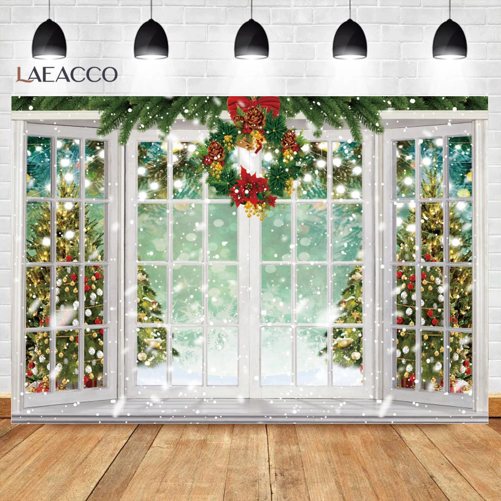 Winter Window Sill Snow Scene Christmas Photo Backdrop Winter Forest Baby Portrait Interior Photography Background Photo Studio