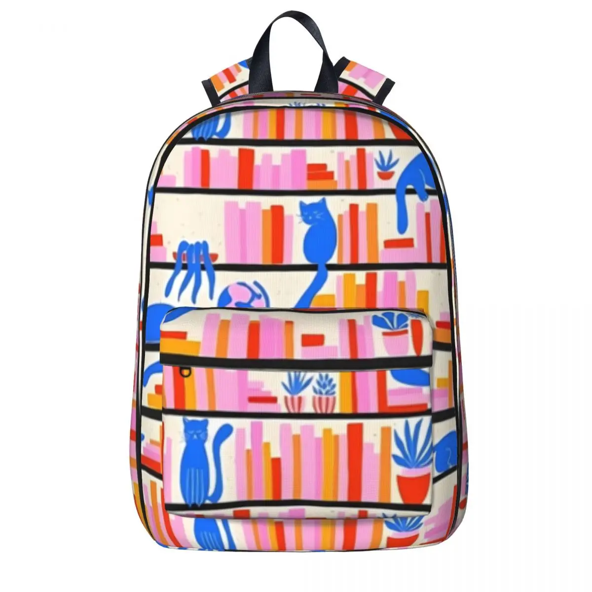 Library Cats Backpack Blue Cats Travel Backpacks Unisex Colorful Pattern High School Bags Casual Rucksack