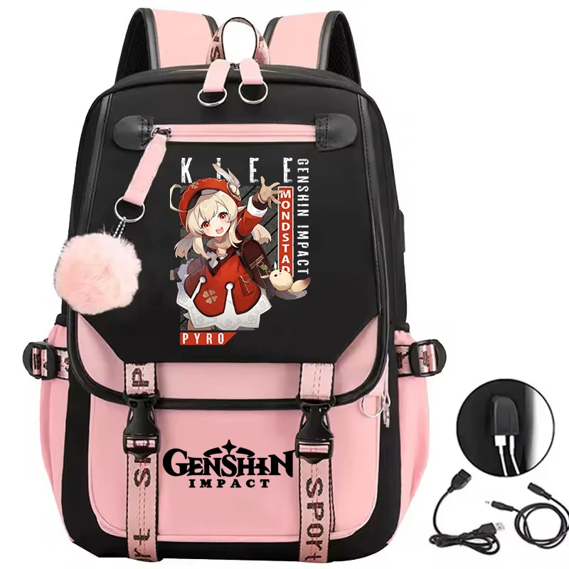 Teenager Anime Backpacks Genshin Impact Nylon Schoolbag Large Capacity Student Bookbag Travel Rucksack Women Laptop Backpack