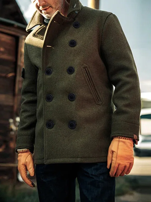 

Модная однотонная мужская куртка из шерстяного материала, осенне-зимняя мужская одежда, приталенный крой, европейский стиль, ветрозащитная.
