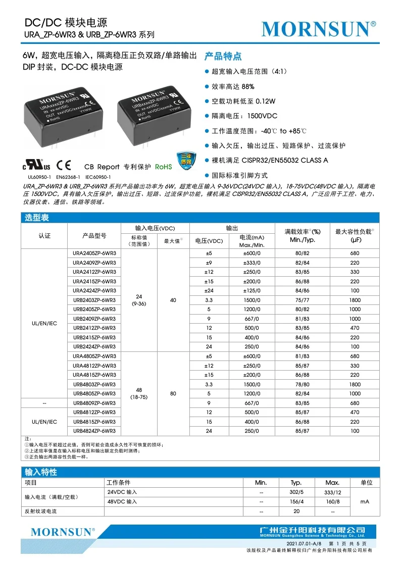 URA2412ZP-6WR3 High Quality DC-DC Power Module 9-36V To Positive And Negative 12V0.25A 6W Original