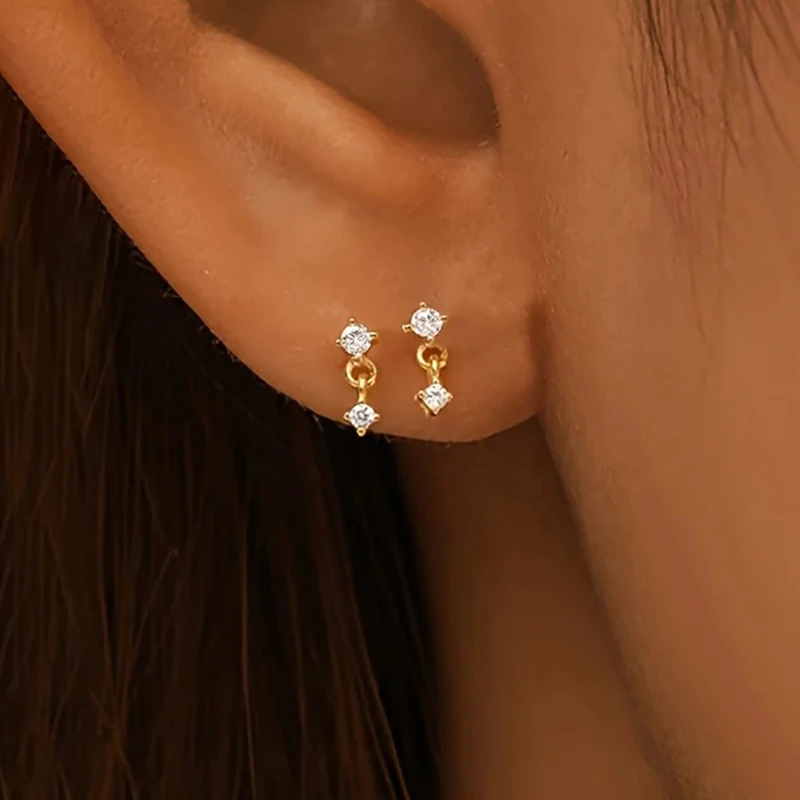 Brincos mínimos de aço inoxidável com zircônia, mini brincos para mulheres, piercing pequeno, orelha, osso, joias corporais, 1 peça