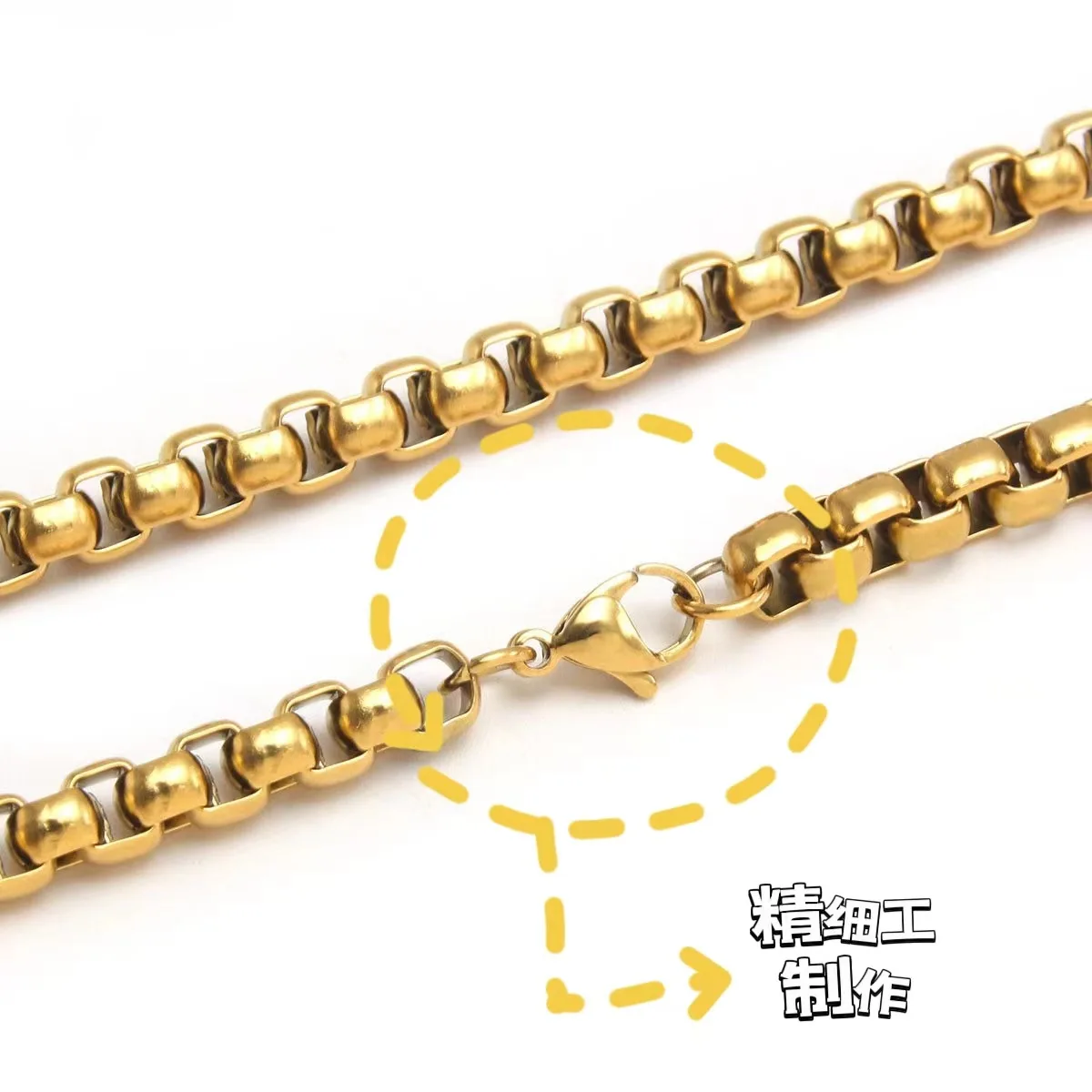 HNSP Stainless Steel Round Box Link Chain Necklace For Men Barrel Chain Toscano Minimalist Style Jewelry Accessories