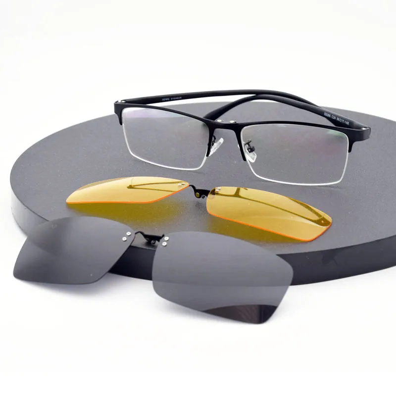 

Glasses Frame For Men With Magnet Polarized Clip On Sunglasses Glasses Half Frame Prescription Eyeglasses Uv400 Soft Temples