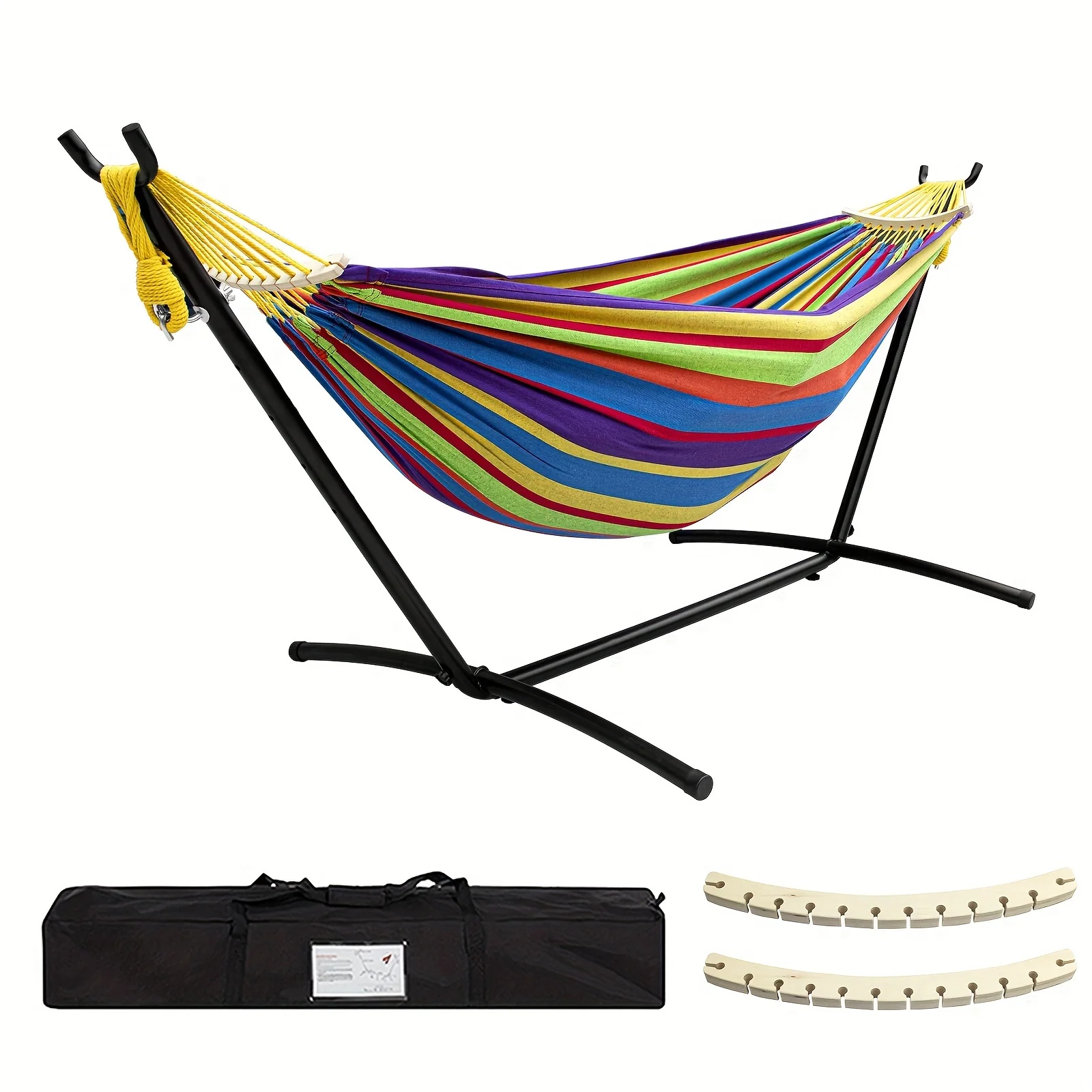 450lb Capacity Double Hammock with Steel Stand Premium Carry Bag, Anti-Roll Balance Beam