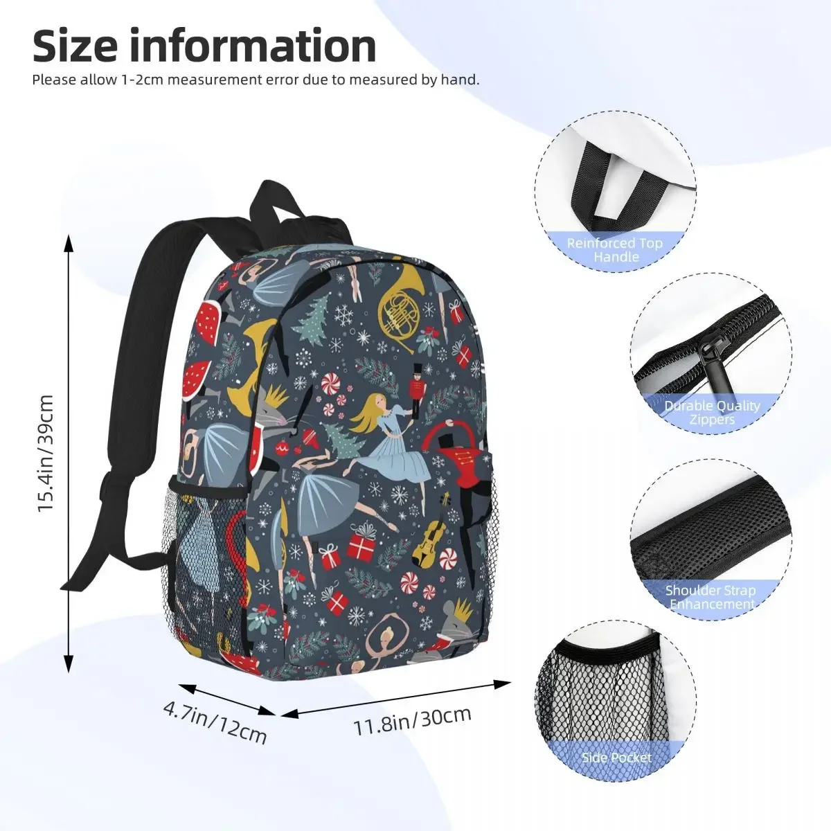 Clara's Nutcracker Ballet Repeat By Robin Pickens Backpacks Boys Girls Bookbag Students School Bags Travel Rucksack Shoulder Bag