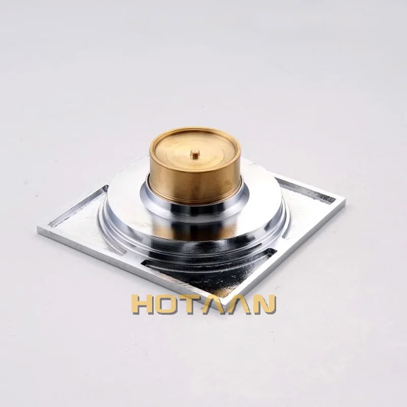 . High Quality Chrome Plated Solid Brass Made Bathroom Accessory Square Floor Drain Waste Grate 100mm*100mm YT-2107 image 5