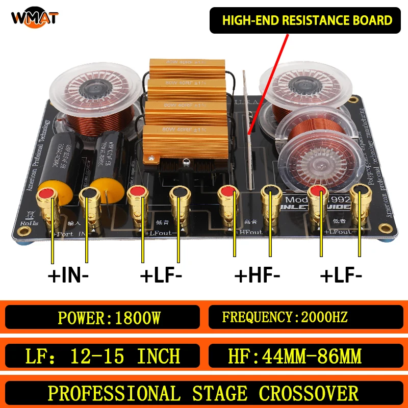 1992/Two Way Crossover with Two Woofers and One Tweeter,1800W,2000Hz,For daul 12-15 Inch Woofer &44-86 core tweeter for Stage