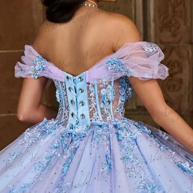 Mexican Princess Girl Quinceanera Dresses Off The Shoulder Flower Applique Ball Gown Prom Dance Queen Sweet 15 16 Party Dress