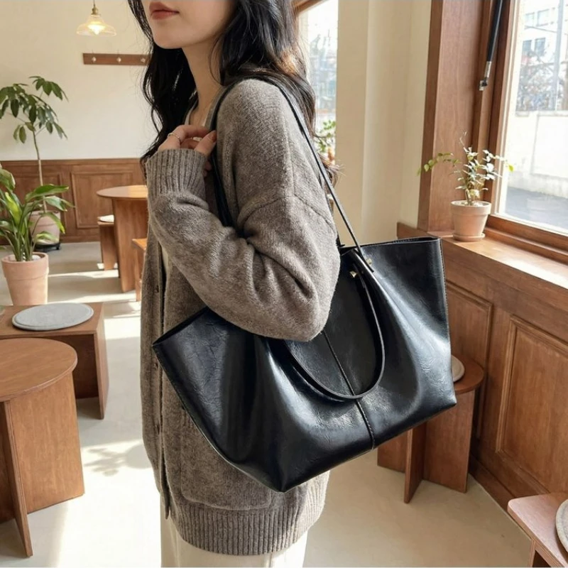 Retro Wing Design Tote Women Large Capacity Zipper PU Casual Shoulder Bag High End Fashion Simple Versatile Purse Bolso Grande