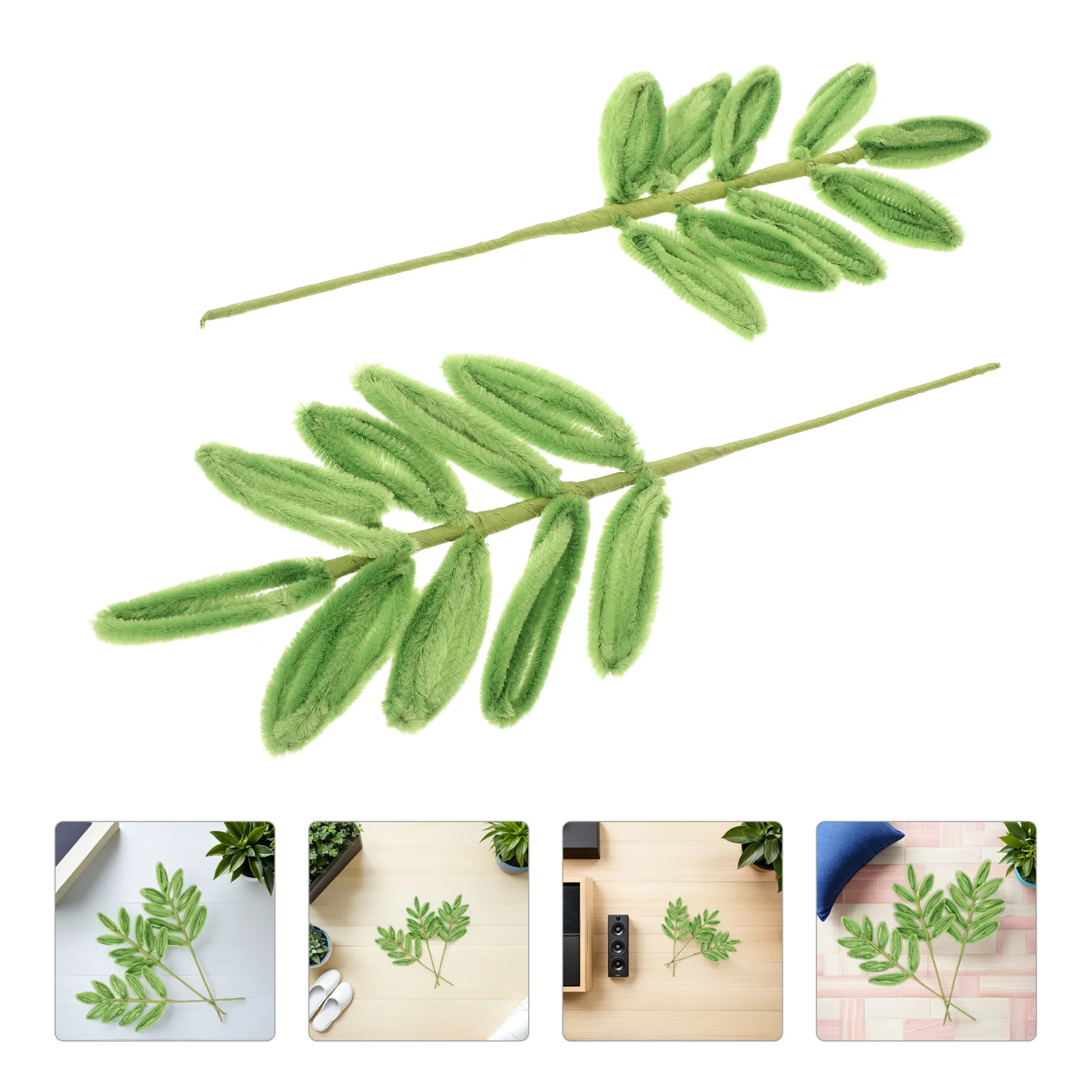 8pcs Green Chenille Stems Crafts Twisted Stick Leaves Vase Filler For Wedding Spring Christmas Centerpiece Decor Party Supplies