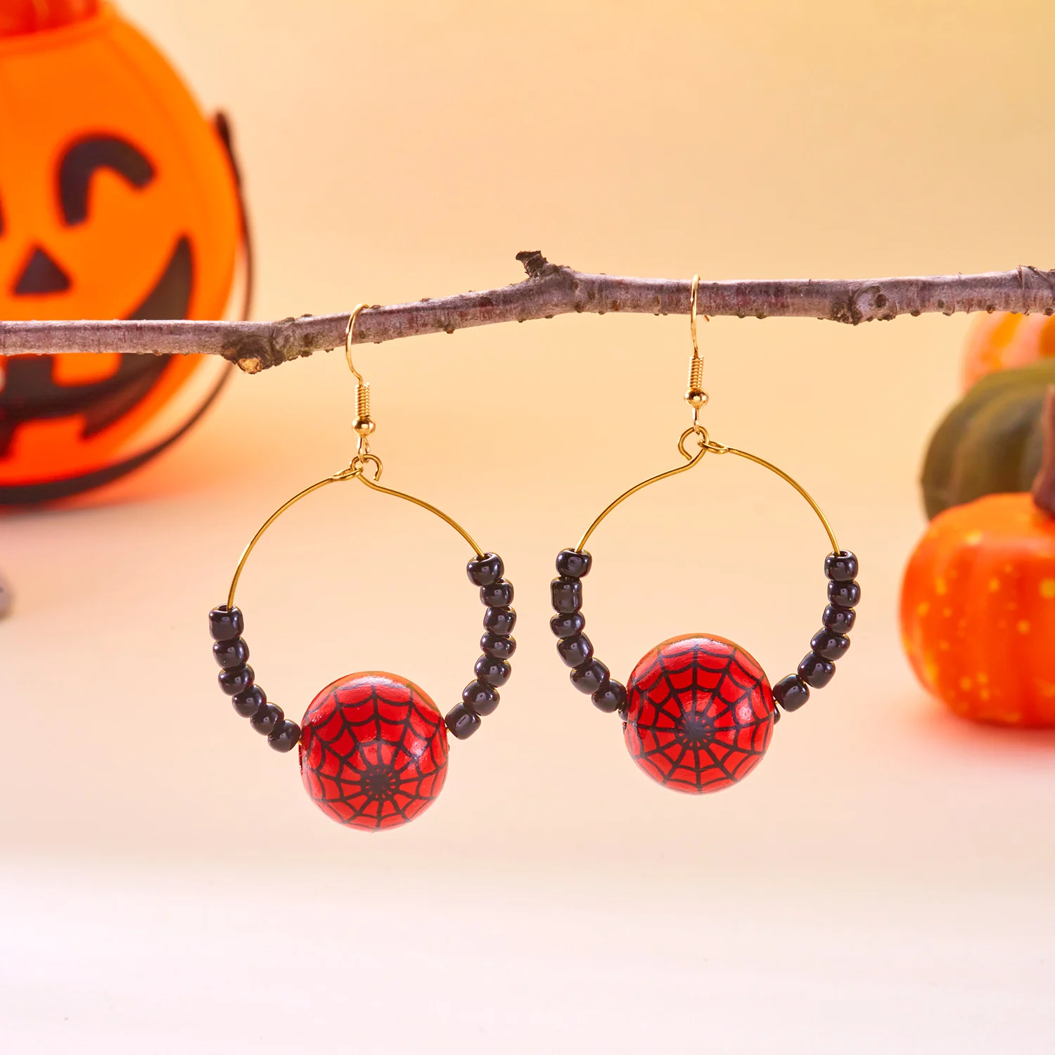 Design Sense Halloween-Kürbis-Katzen-Ohrringe für Frauen, übertriebene Reisperlen, großer Kreis, Creolen, festlicher Party-Schmuck – Detail 22