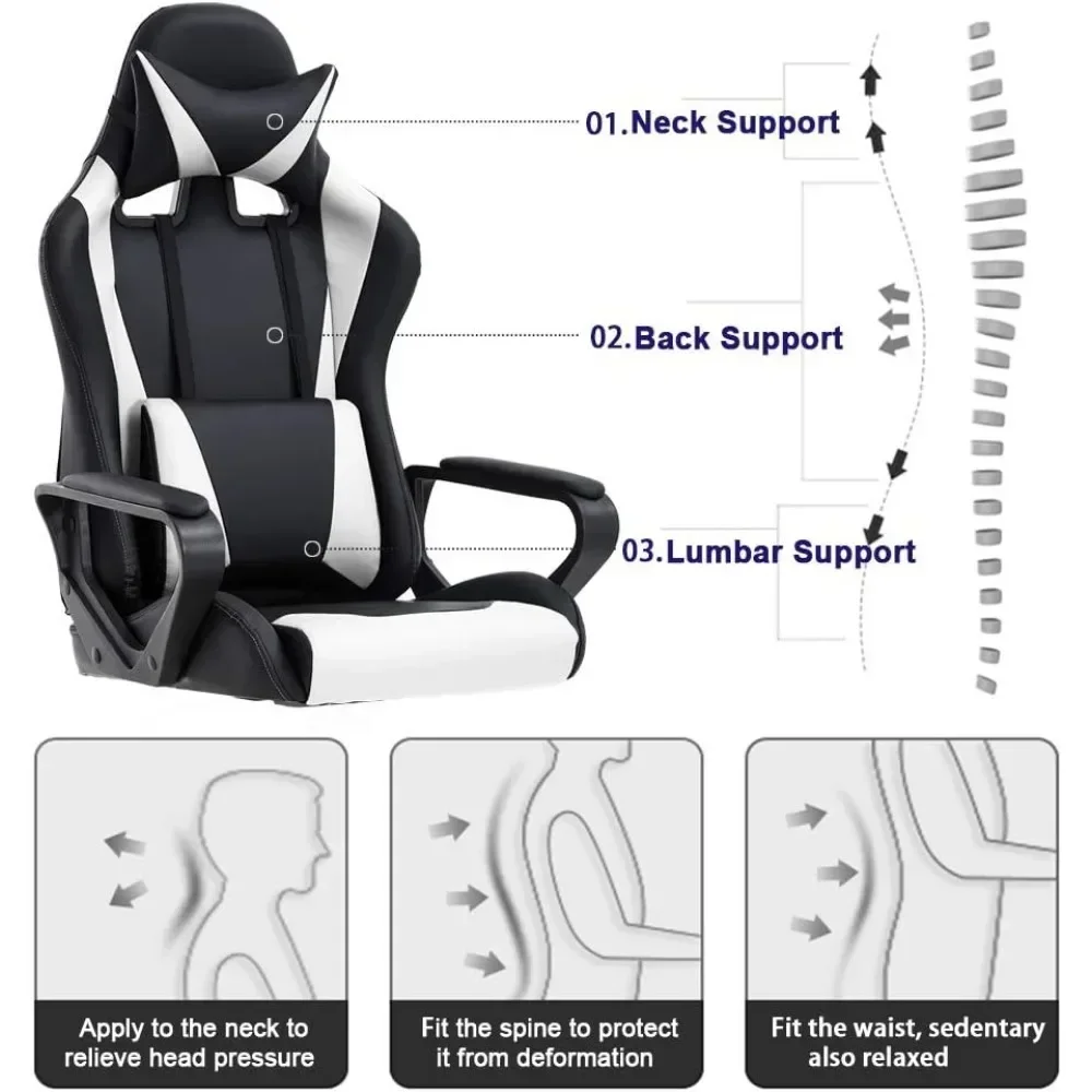 High-Back Gaming Chair PC Office Chairs Computer Racing Chair PU Desk Task Chairs Ergonomic Executive Swivel Rolling