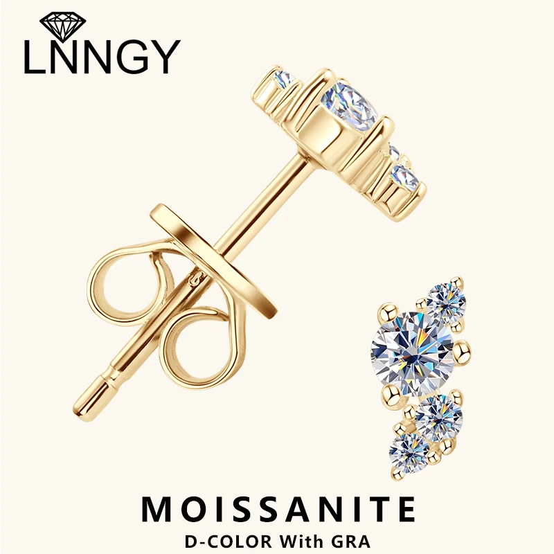 Lnngy orijinal 925 ayar gümüş düğme küpe Bling küme yuvarlak kesim moissanit küpe Fo kadınlar narin Charm takı hediye