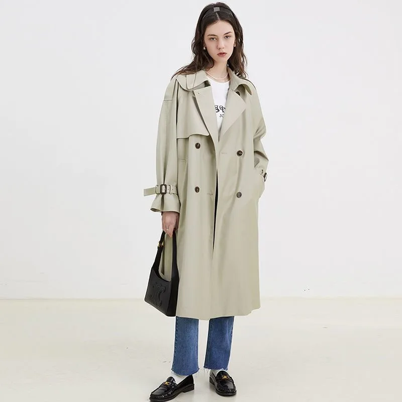 

British Style Mid-Length Hepburn Coat Jacket Women's Spring Autumn New Simple Commute Polyester Fiber Full Sleeve Coat