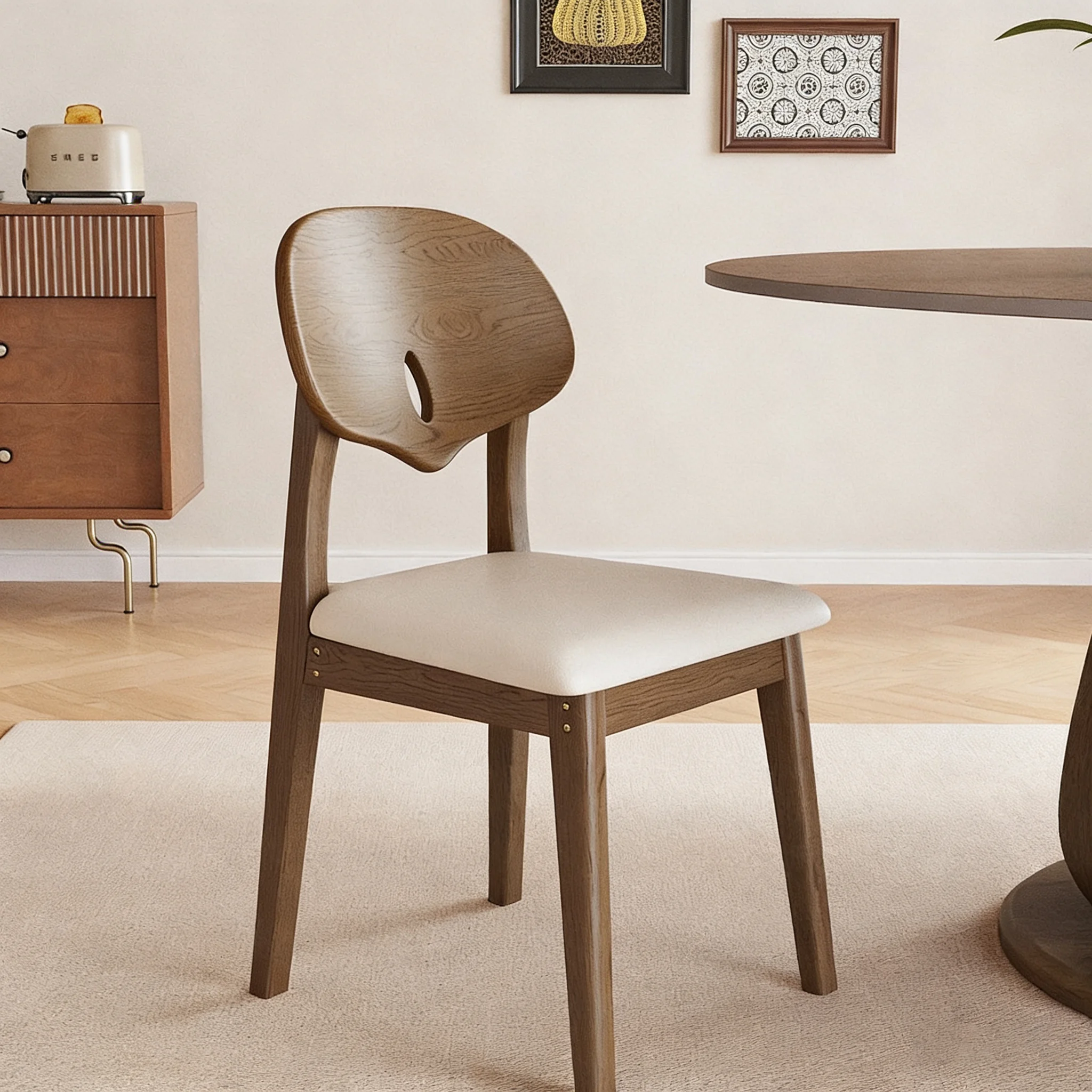 SAT high-end modern cheap creative wooden foot leather soft seat dining chair restaurant
