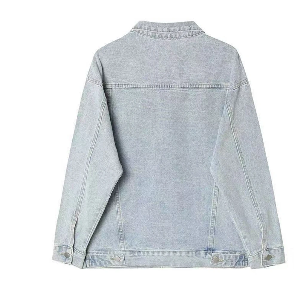 Kpop Women's Denim Jackets Fashion Female Casual Long Sleeve Lapel Button Down Chest Pocket Slim Jacket Fall Winter Coat