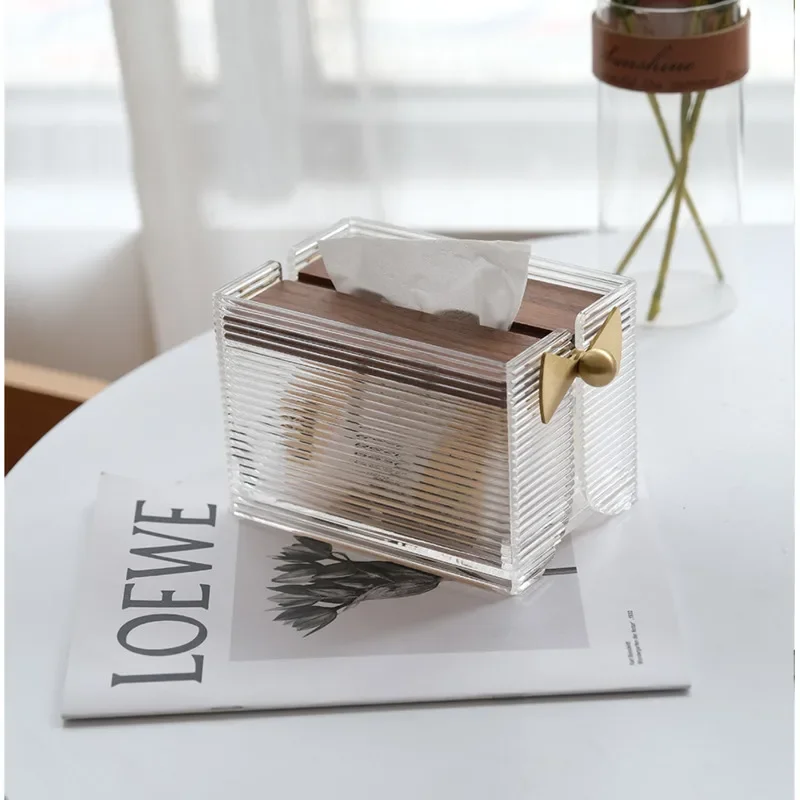 

Hot Sale Paper Holder, Creative Transparent Acrylic Tissue Box, Magnetic Suction Napkin Holder, Brass Decorative