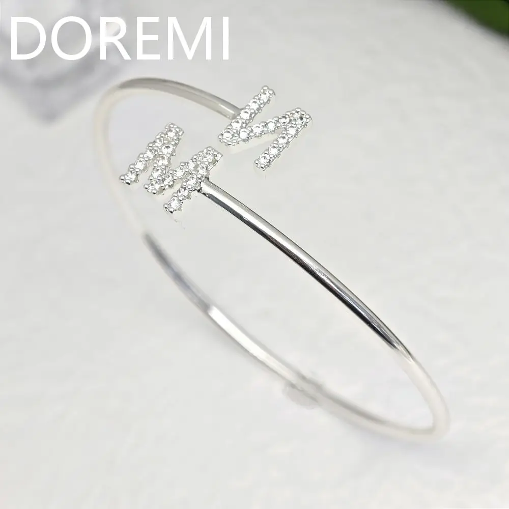 DOREMI Thick Gold Plated Personalized Jewelry Bracelet Russian Letters Custom Spiral Ascent Initial Letter Stagger Bangle