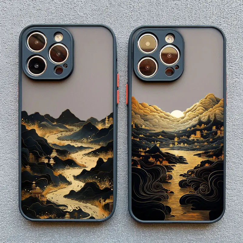 Black Sea Wave Water Phone Case For iphone 15 11 12 13 14 Pro Max Min XS X XR 7 8 Plus SE 2020 15 14 Plus Mountain scenery Cover