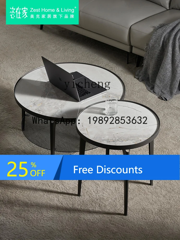 LYY Modern Simple Coffee Table Ceramic Panel Coffee Table  Side Metal Corner Table