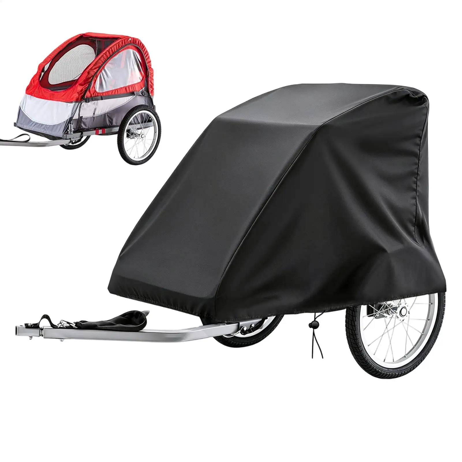 UV Resistant Drawstring Bike Cargo Trailer Cover Dustproof Bicycle Trailer Protector for Outdoor Camping Travel Garage Commuting